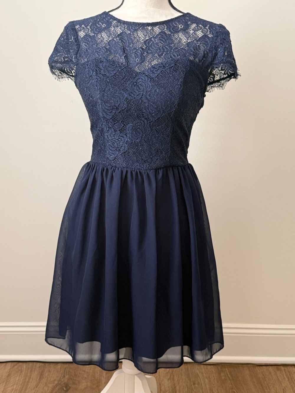 Speechless Navy Lace Bodice A-Line Dress